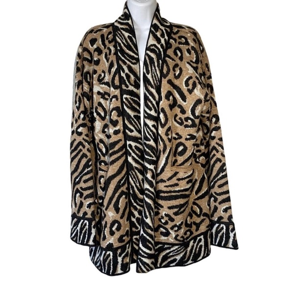 Eleven Six Luella Baby Alpaca Open Cardigan Sweater Jacket XS Small Animal Print - Picture 1 of 8